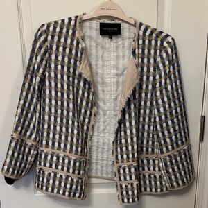 Lafayette 148 Navy and Cream Checkered Blazer sweater Large